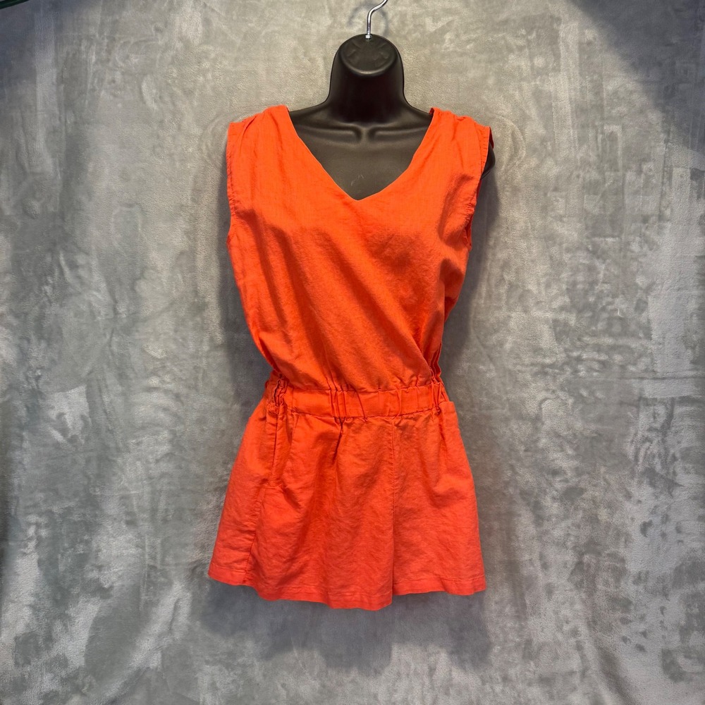 Blu Pepper Womens Orange Sleeveless V-Neck Button Back Romper Size M